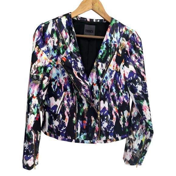 Forenza Watercolor Zipper Crop Jacket Abstract Multicolor Women's Size Small - Picture 1 of 11